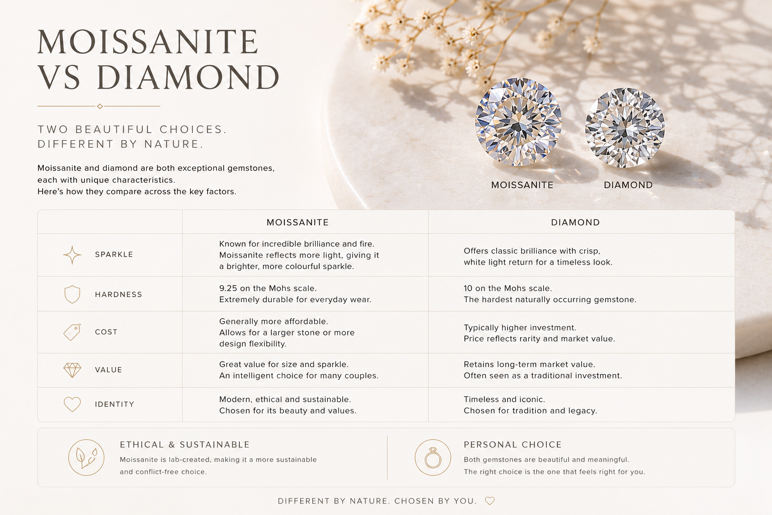 Moissanite vs diamond comparison by OgilvieGems