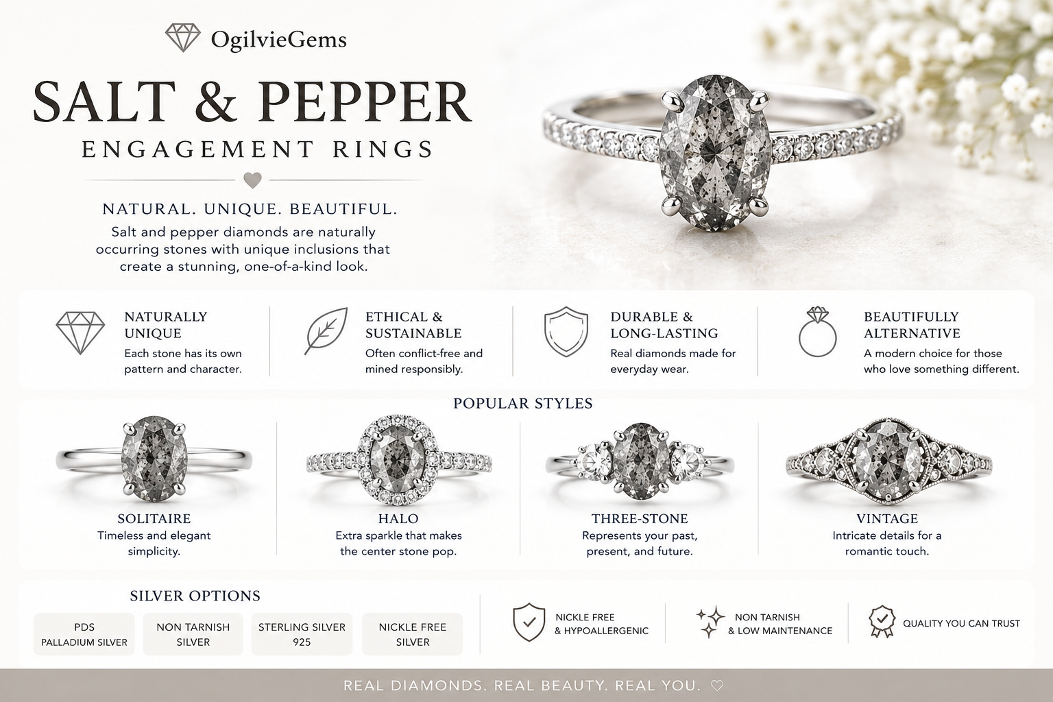 Salt and Pepper Engagement Rings by OgilvieGems