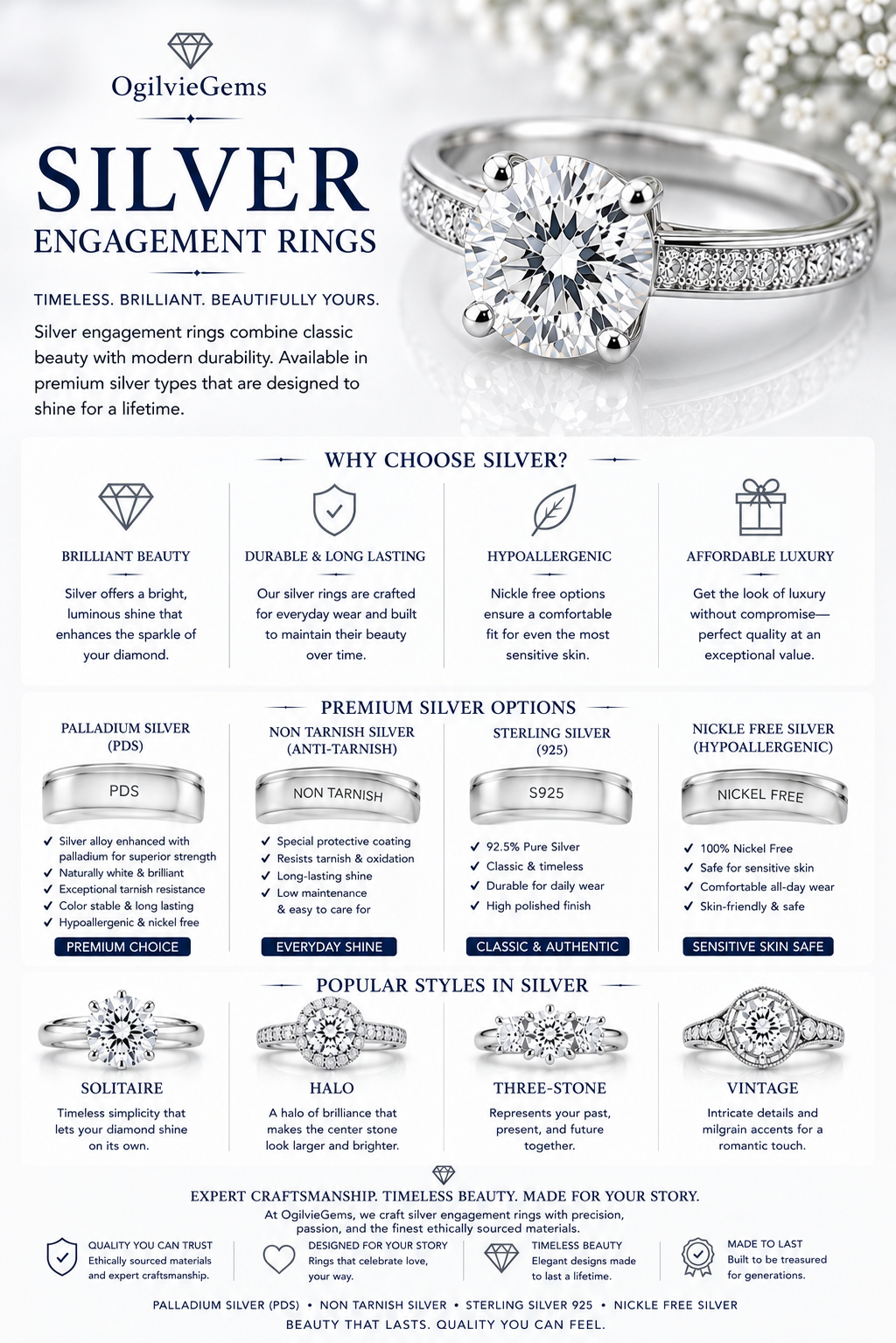 Silver Engagement Rings by OgilvieGems