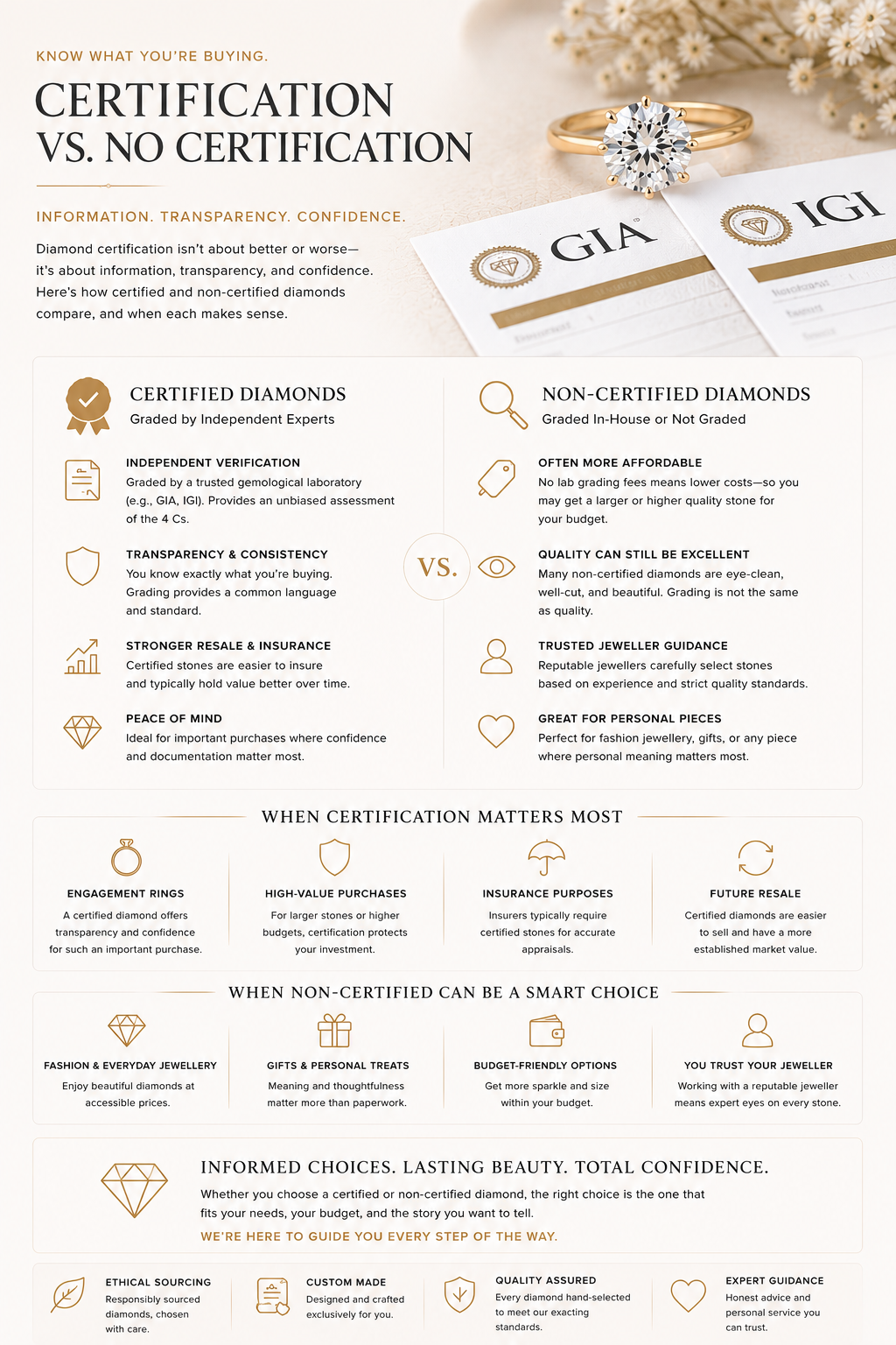 Diamond certification vs no certification guide by OgilvieGems