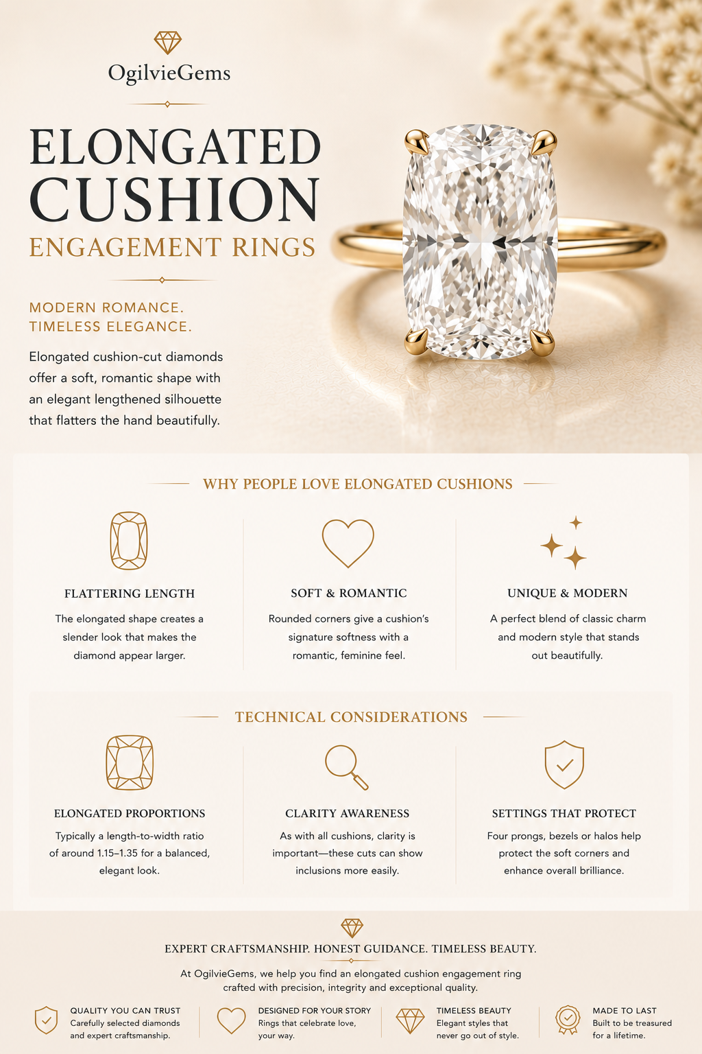 Elongated Cushion Engagement Rings by OgilvieGems
