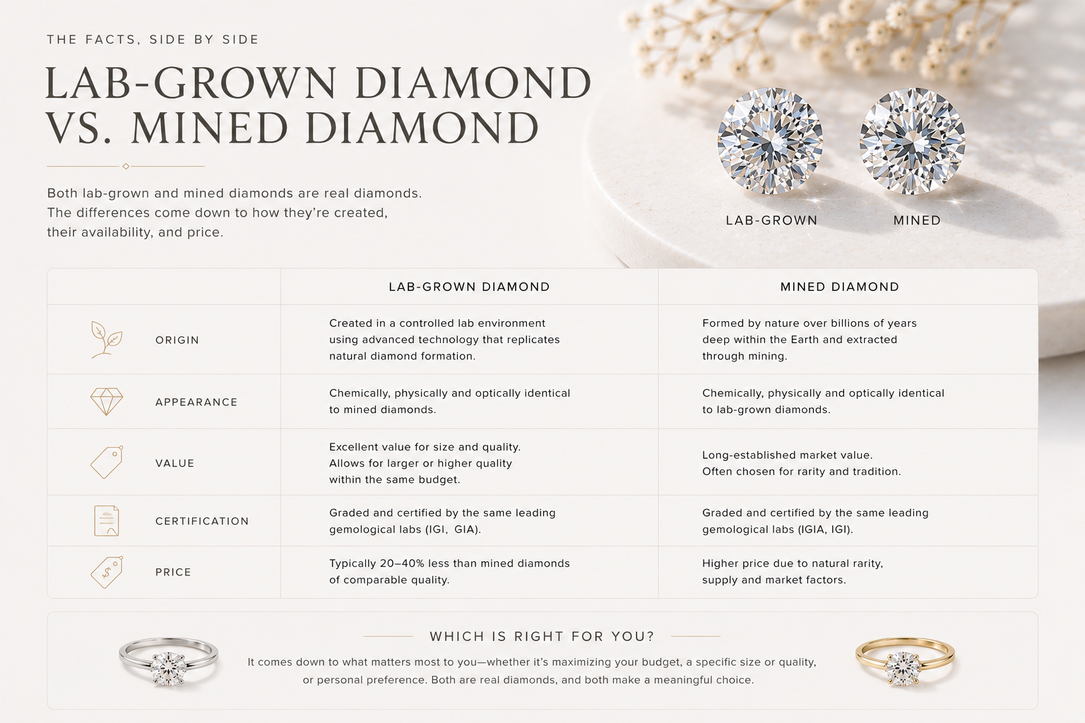 Lab-grown diamond vs mined diamond comparison by OgilvieGems
