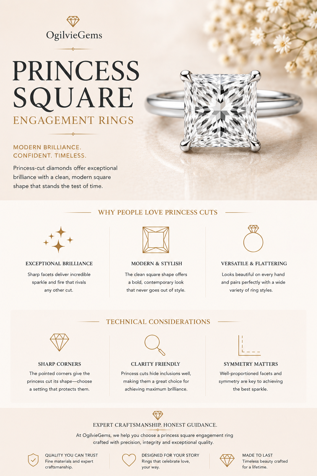 Princess Square Engagement Rings by OgilvieGems